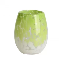 China Handmade 450ml 12oz green and white fritted Confetti rounded glass candle jar manufacturer