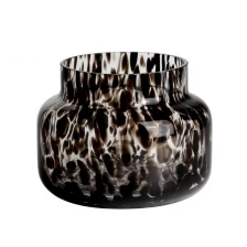 China Handmade 450ml 12oz leopard black spotted Confetti glass candle jar manufacturer