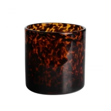 China Handmade 550ml 14oz cylindrical leopard black spotted Confetti glass candle jar manufacturer