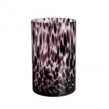 China Handmade 900ml 23oz cylindrical leopard spotted Confetti glass candle jar manufacturer