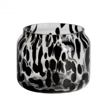 China Handcraft 250ml 7oz leopard black spotted Confetti glass candle jar manufacturer