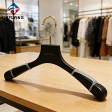 China Custom Logo Wedding Bridal Clothing Black Luxury Ashtree Wooden Dress Hanger China Factory manufacturer