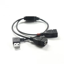 China 90 graus ângulo reto USB 2.0 A macho para 2 USB fêmea conector Y divisor cabo adaptador cabo de alimentação fabricante