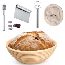 China Sourdough Proofing Basket Set With Cloth Liner 8 9 10 Inch Bread Proofing Basket Natural Rattan Baneton Bread Lame Basket Set manufacturer