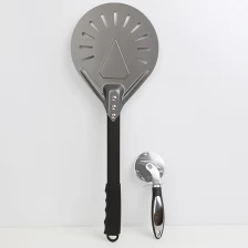 China Healthy Cooking Pizza Turning Peel Round With Detachable Beech Handle Stainless Steel Pizza Peel With Cutter Set manufacturer
