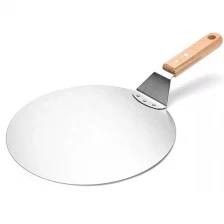 China Stainless Steel Round Pizza Shovel Wood Handle Baking Tool Cake Pizza Transfer manufacturer