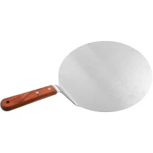 China Homemade Round Shaped 12 Inch Aluminum Alloy Peel With Wood Handle Non Stick Dish Pizza Warming Plate manufacturer