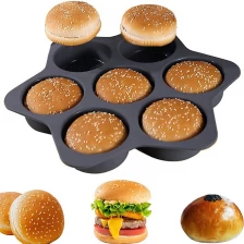 China Wholesales Food Grade Homemade 4 Cups Rubber Baking Mould Square 6 Cups Round Shaped 7 Cups Silicone Hamburger Bun M manufacturer