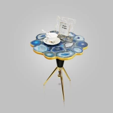 China Tabela lateral de ágata azul de luxo - forma da flor da ameixa fabricante