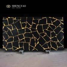 Trung Quốc Đánh bóng tấm đá quý đen obsidian với lá vàng nhà chế tạo
