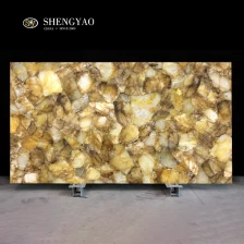China Grande laje de quartzo amarelo, fornecedor de laje de pedra semipreciosa China fabricante