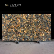 China Grande laje de pedra olho de tigre | Laje de pedra preciosa de ouro e azul fabricante