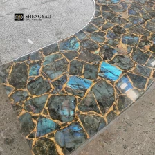 ຈີນ Custom Labradorite Wash Basin Countertop Semi Precious Stone Table Top ຜູ້ຜະລິດ