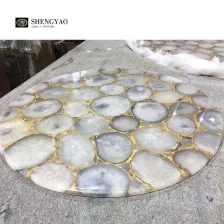 China Tampo redondo de pedra branca ônix ágata bancada de pedra semipreciosa fabricante