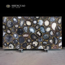 porcelana Grandes losas de piedra de ágata gris sólido / marrón con lámina de oro,fábrica de losas de ágata china fabricante