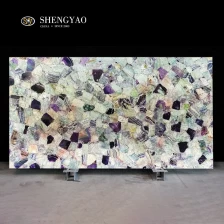 China Laje de pedra semipreciosa de fluorita colorida retroiluminada, fábrica de painéis de pedras preciosas de cristal na China fabricante