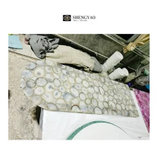 China Bancada de pedra geode ágata branca de superfície sólida, fornecedor de bancada de pedra semipreciosa fabricante