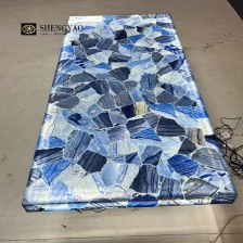 China Bancada de aventurina azul translúcida, fabricante de tampo de mesa de pedra semipreciosa retroiluminada fabricante