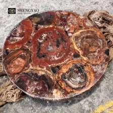 Cina Piano tavolo rotondo in legno pietrificato marrone, piano di lavoro in pietra semipreziosa fossile personalizzato produttore