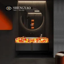 Cina Lavabo di lusso in agata rossa retroilluminata, piano di appoggio in pietra preziosa traslucida produttore