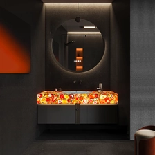 中国 轻奢透光红玛瑙洗手台，发光宝石洗手台面 制造商