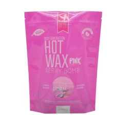 China custom printed pink stand up ziplock pouch wax packaing bags with clear window manufacturer