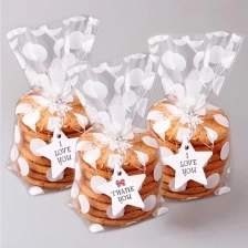 China Bottom Gusset Clear Plastic Cookie Bags, White Polka Dots Pattern Small Candy Bags Treat Bags for Muffin Bakery Packaging manufacturer