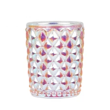 China Suporte de vela de vidro iridescente de 24 onças com aroma de diamante fabricante