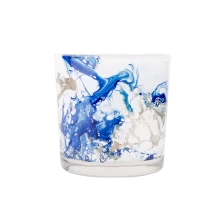 China Blue Marble Candle Glass Cup Watercolor Candle Jar Wholesale manufacturer