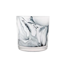 China Bulk Marble Candle Glass Container 14oz Handmade Watercolor manufacturer
