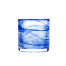 China Blue Swirl Handmade Small Votive Candle Jar Portable manufacturer