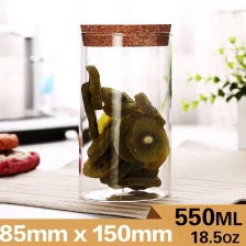 China 3.35 x 5.9inch borosilicate food storer with cork lid 19oz manufacturer
