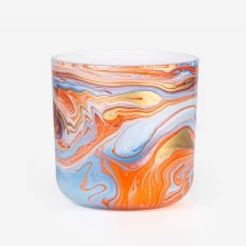 China Newly Developed 12oz Round Base Glass Candle Jar With Watercolor Handcraft manufacturer