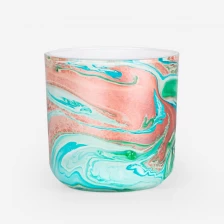 China Newly Developed 12oz Round Base Watercolor Glass Candle Vessel Green manufacturer