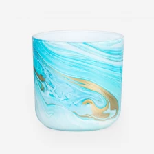 China Newly Developed 12oz Round Base Watercolor Glass Candle Holder Blue manufacturer