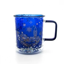 China Caneca de café de parede dupla decorada com glitter azul de alta qualidade 13 onças fabricante