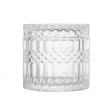 China Frasco de bugiganga com padrão de diamante geométrico de vidro cortado de cristal transparente de 17 onças com tampa plana fabricante