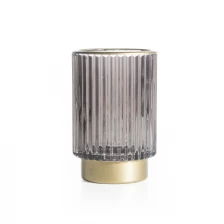China Strips Glass Candle Jar With Grey And Gold Decoration manufacturer