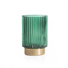 China 12oz Strips Glass Candle Jar With Green And Gold Decoration manufacturer