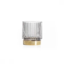 China Mini Strips Candle Glass Holder With Gold Metal Base manufacturer