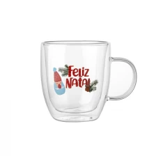 China Caneca de café de vidro de parede dupla borossilicato com alça para férias fabricante