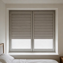 China Combination Blackout Shutter with Built-in Honeycomb Blind 100% Light Blocking Window Treatment manufacturer
