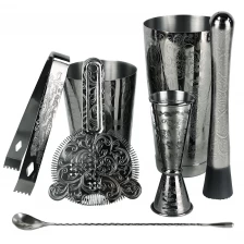 China Etching Pattern With Black Plated Finishing Cocktail Mixing shaker Bar tool Set manufacturer