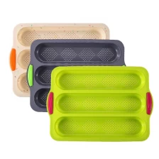 China Colorful 3 Slots Silicone Baguette Pan French Bread Tray manufacturer