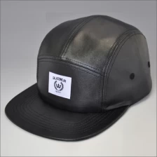 China custom black plain leather snapback hats manufacturer
