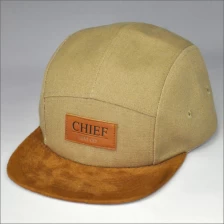China 5 panel custom hat company, leather snapback hat  wholesale manufacturer
