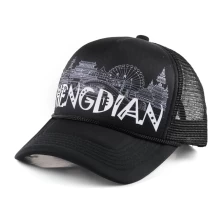 China 5 panels printing black foam trucker caps with string manufacturer