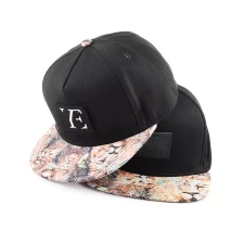 China 5 panels printing brim black baby snapback caps custom manufacturer