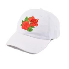 China 6 panels plain flower embroidery white dad hat manufacturer