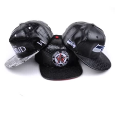 China black leather embroidery snapback caps custom design on sale manufacturer